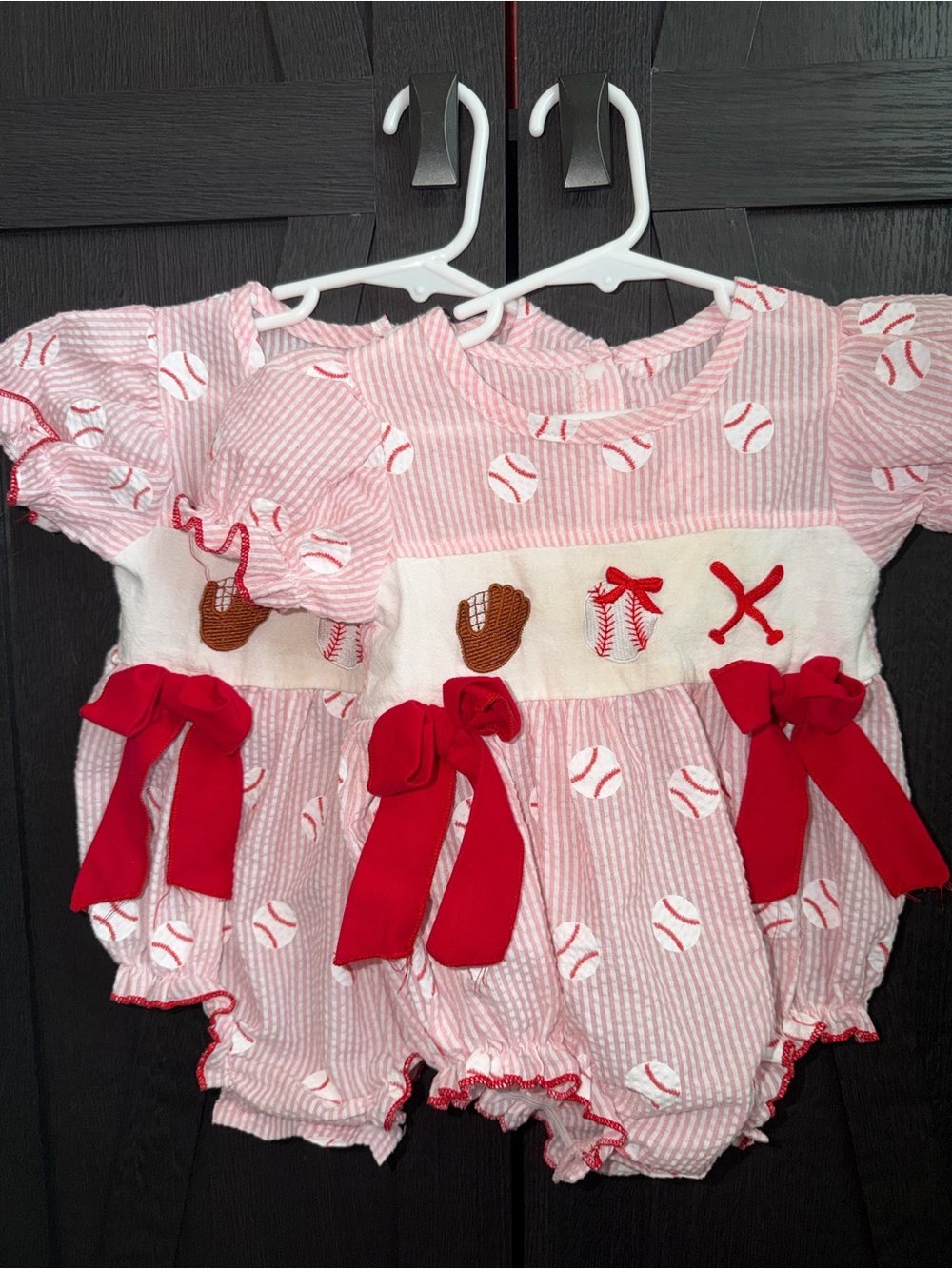Source Unknown Pink & Red Baseball Print Baby One-Piece Romper